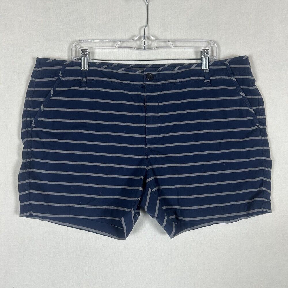 Eddie Bauer Womens Striped Shorts 20 Plus Blue Flat Front Chino Travel Stretch